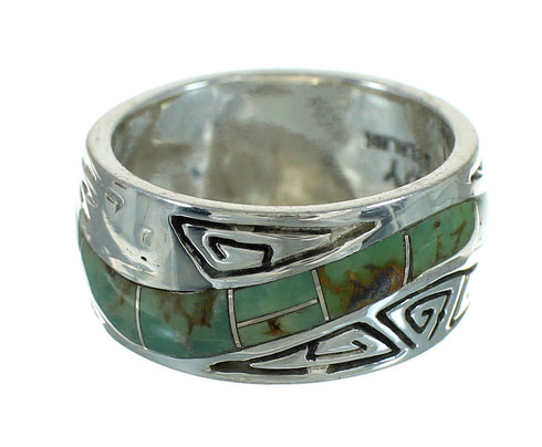 Genuine Sterling Silver Turquoise Southwestern Water Wave Ring Size 7-3/4 QX85800
